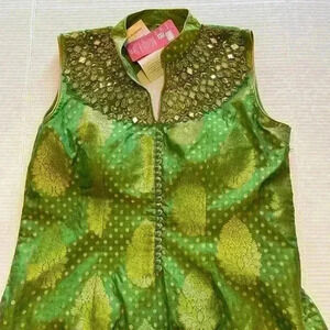 New With Tags! Rich Lady Green and Gold embroidered dress Size XL